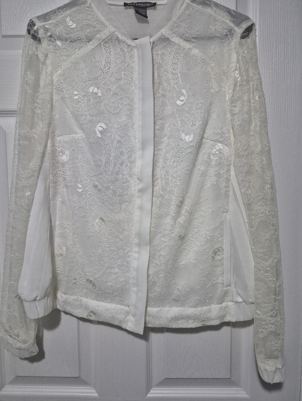 Kate & Mallory Cream Lace Pleated Back Bomber Jacket Size S